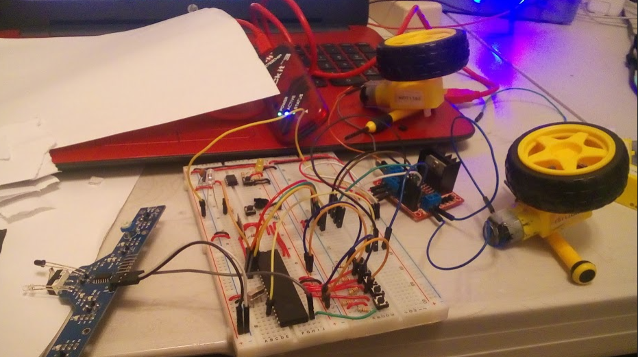 Circuit on a protoboard during testing phase